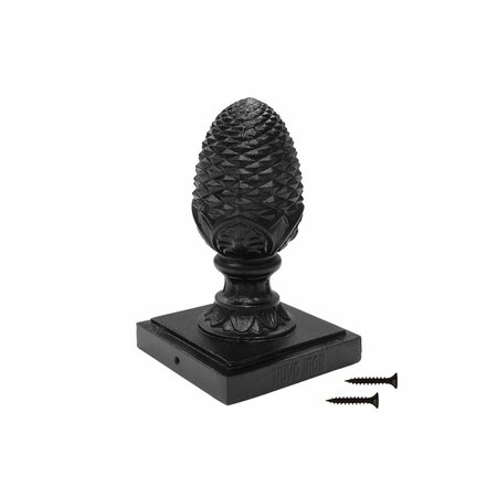 NUVO IRON 6in x 6in BLACK ALUMINUM PINNEAPPLE ORNAMENTAL PYRAMID POST CAP PCP08